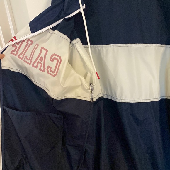 Zara Windbreaker Jacket Women US XS Oversized Zip Up Navy White Red Retro Cali - Picture 9 of 12